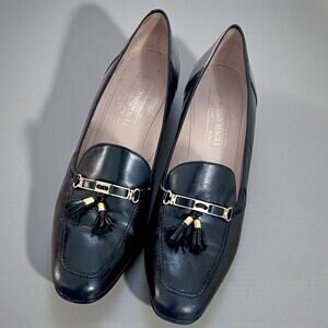 Bruno Magli Black Leather Tassel Loafers 9.5 Made in Italy